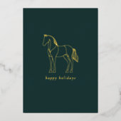 ミニマリストの馬のラインアート イラスト グリーン エクストリアン 箔シーズンカード (正面)