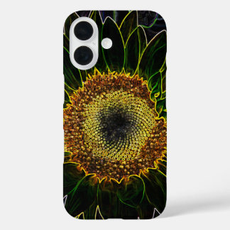 ミニマリストの黄色ネオンひまわりフラワーアート iPhone 16ケース