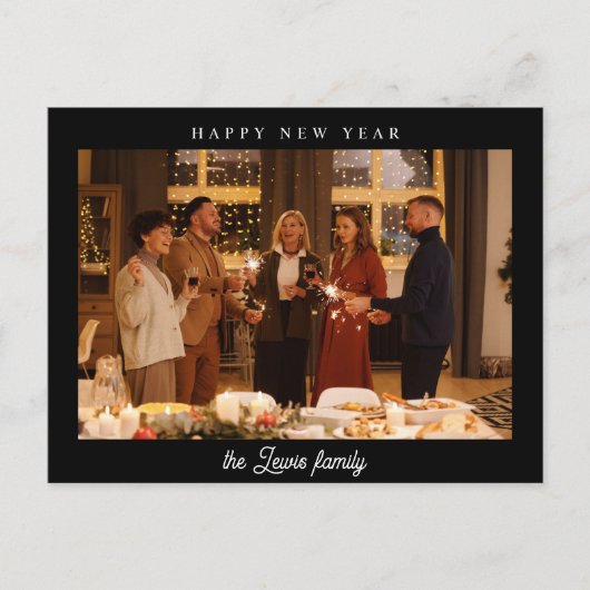 ミニマリストの黒い幸せな新年の写真 ポストカード (正面)