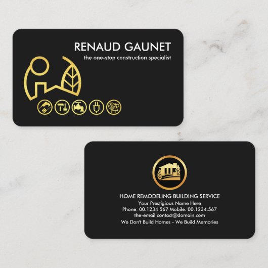 ミニマリストの黒い金ゴールド横向きツール 名刺 (正面/裏面)