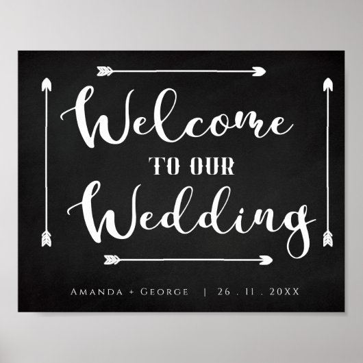 ミニマリストの黒い黒板が私たちの結婚手に歓迎 ポスター (正面)