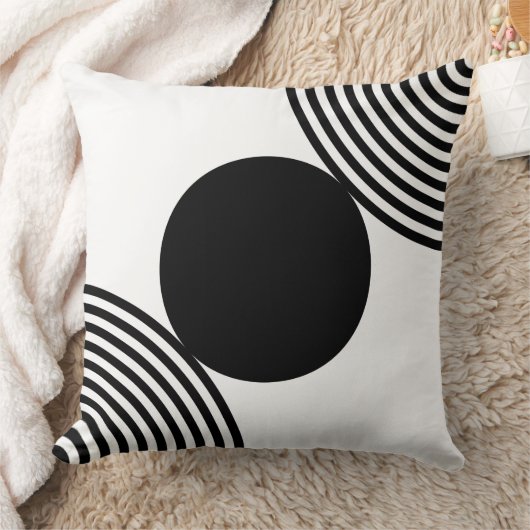 ミニマリストの黒と白の円のパターン クッション (ブランケット)