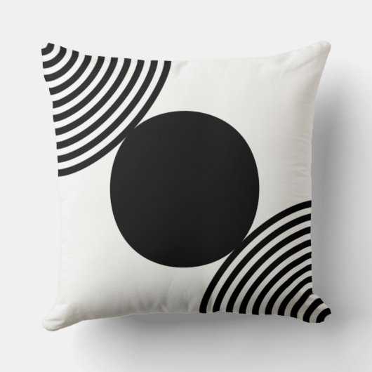 ミニマリストの黒と白の円のパターン クッション (裏面)