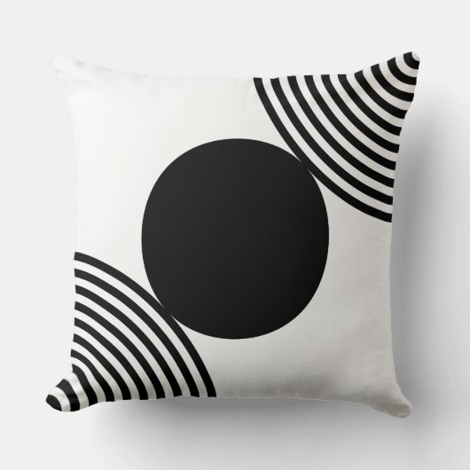 ミニマリストの黒と白の円のパターン クッション (正面)