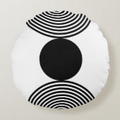 ミニマリストの黒と白の円のパターン ラウンドクッション (正面)