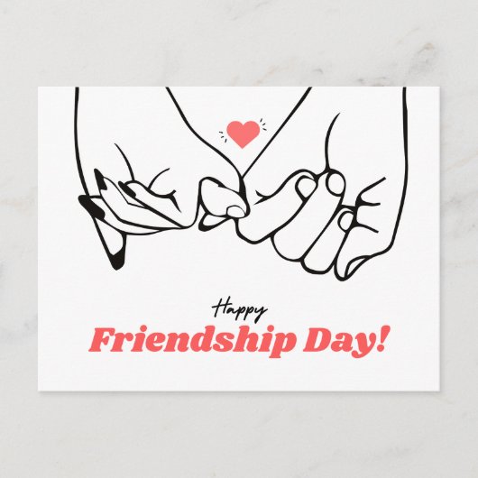 ミニマリストの黒と赤のラインアート友情の日 ポストカード (正面)