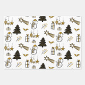 ミニマリストの黒と金ゴールドクリスマスツリーと星 ラッピングペーパーシート (正面3)