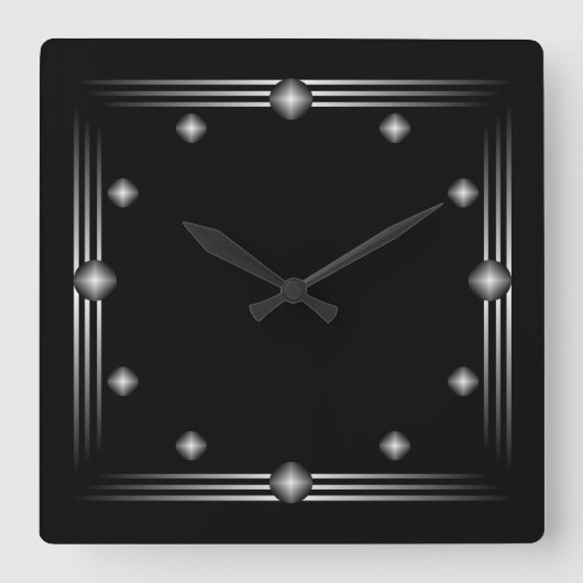 ミニマリストの黒と銀の壁時計 スクエア壁時計 (正面)