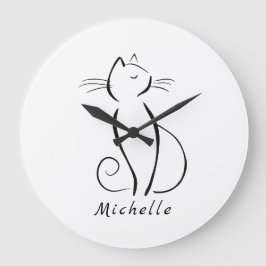 ミニマリストの黒猫の名前を追加 ラージ壁時計