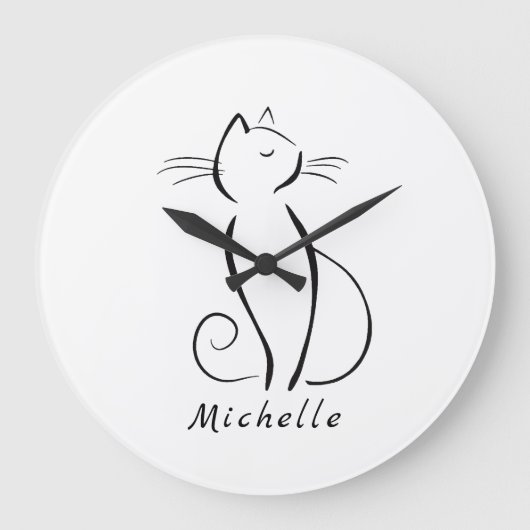 ミニマリストの黒猫の名前を追加 ラージ壁時計 (正面)