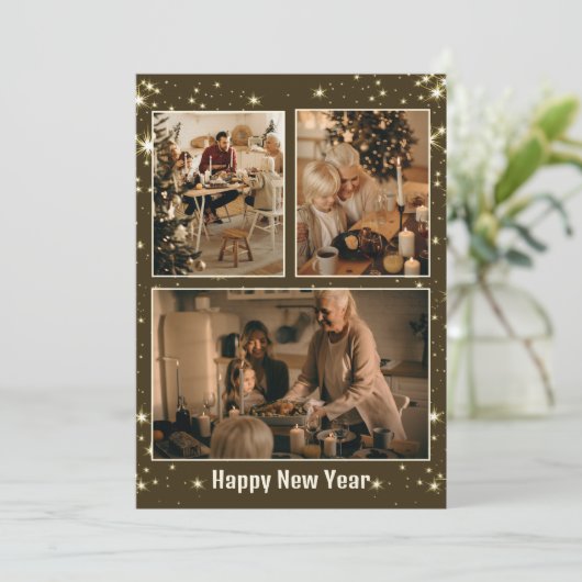 ミニマリストの3枚の写真を使ったコラージュクリスマスホリデーカード シーズンカード (スタンド正面)