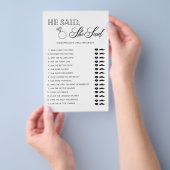 ミニマリストの「彼が言った、彼女が言った」ブライダルシャワーゲーム チラシ (ハンドル)