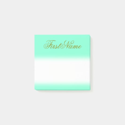 ミニマリストのAquamarine背景と緑の名前 ポストイット (正面)