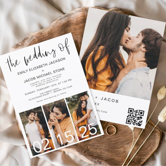 ミニマリストのQRコードのシンプルな結婚式 招待状