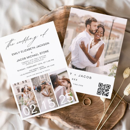 ミニマリストのQRコードのシンプルな結婚式 招待状