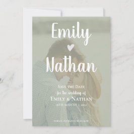 ミニマリストのSage Green フェイク Vellum Photo結婚's セーブザデート