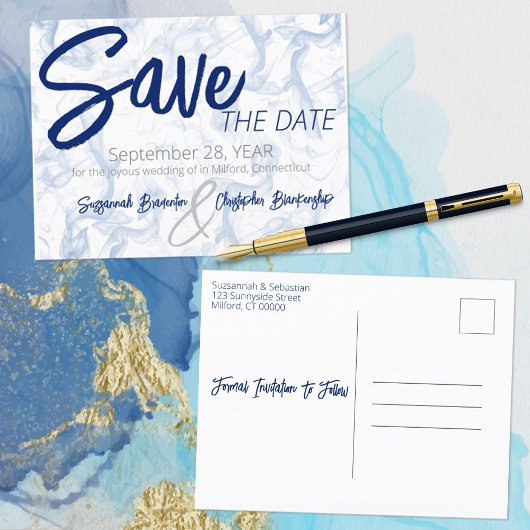 ミニマリストのSmokey BlueとWhite Announcement Post 案内ポストカード