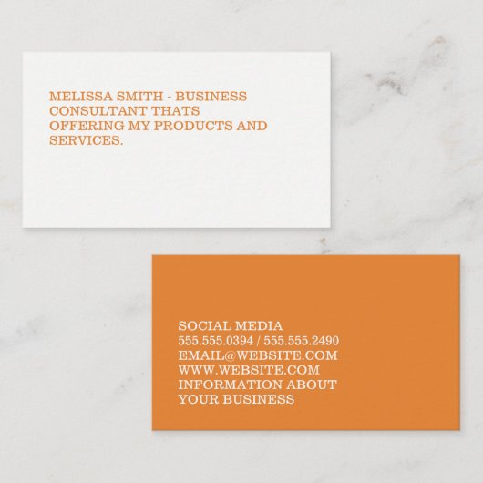 ミニマリストはっきりしたオレンジ文字 名刺 (正面/裏面)