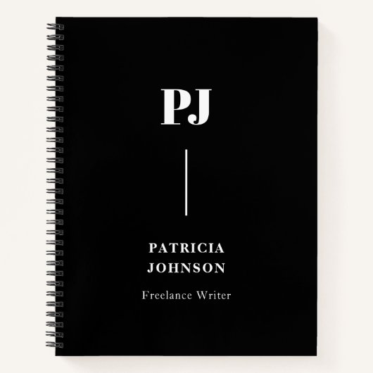 ミニマリストはっきりしたブラック型モノグラムホワイトノート ノートブック (正面)