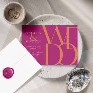 ミニマリストはっきりしたマゼンタオレンジ結婚式招待状 招待状