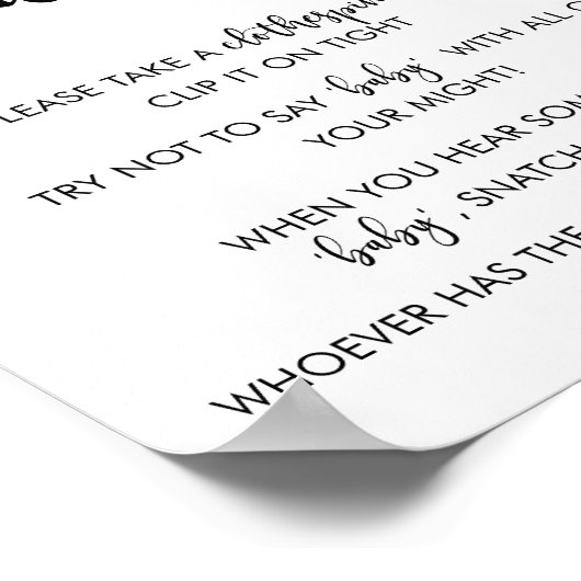 ミニマリストはベビー赤ちゃんシャワーのゲームのサインを言わない ポスター (角)