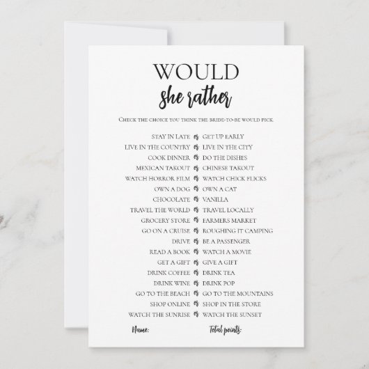 ミニマリストは彼女の方がブライダルシャワーカード 招待状 (正面)