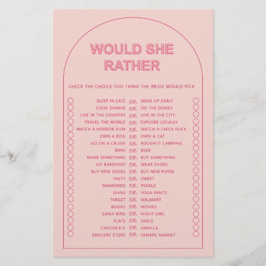 ミニマリストは彼女はむしろブライダルシャワーゲーム チラシ (正面)