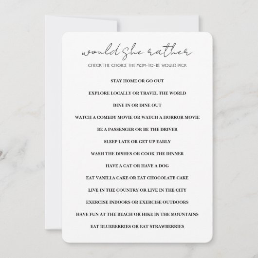 ミニマリストは彼女はむしろ赤ちゃんシャワーのゲーム 招待状 (正面)