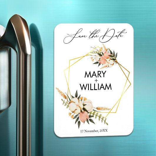 ミニマリストは日付の結婚金ゴールドの葉を保存 マグネット