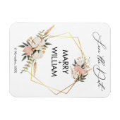 ミニマリストは日付の結婚金ゴールドの葉を保存 マグネット (横)