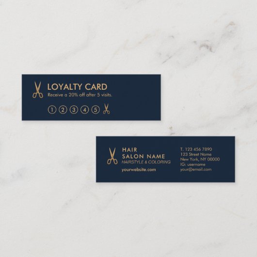 ミニマリストは美容師の小型ロイヤリティカードを切ります スキニー名刺 (正面/裏面)