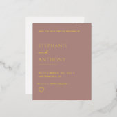 ミニマリストほこりっぽいバラと金ゴールドハート結婚ズ 箔招待状ポストカード (正面/裏面)