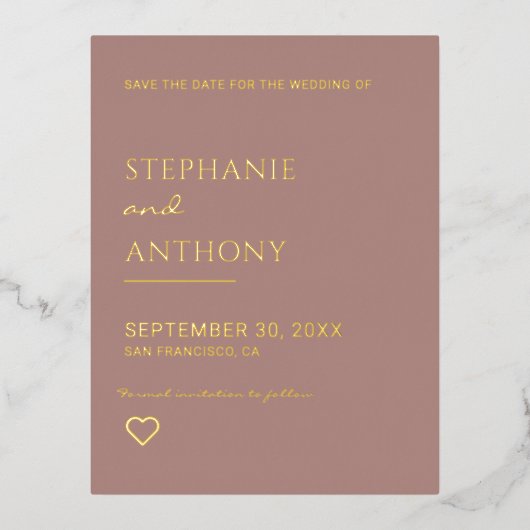 ミニマリストほこりっぽいバラと金ゴールドハート結婚ズ 箔招待状ポストカード (正面)