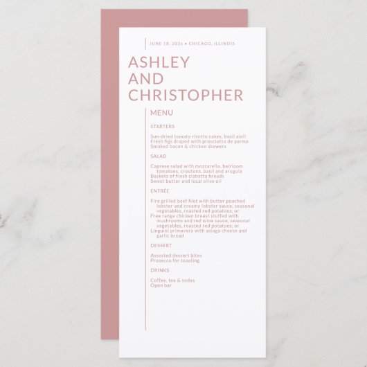 ミニマリストほこりっぽいバラの孤立した名結婚前 メニュー (正面/裏面)