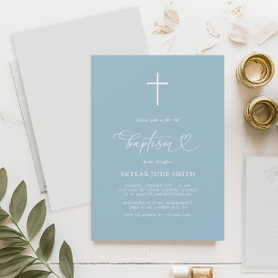 ミニマリストほこりっぽい青い十字書洗礼 招待状