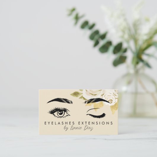 ミニマリストまつげエクステンションサロンアイボリーフローラ 名刺 (スタンド正面)