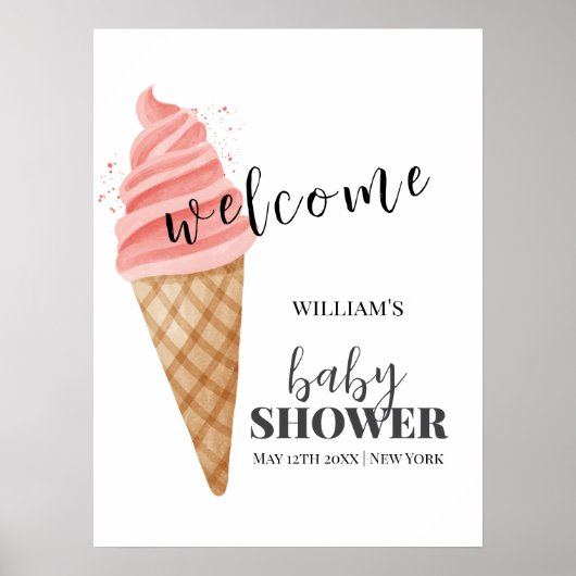ミニマリストアイスクリームスクープ赤ちゃんシャワー歓迎 ポスター (正面)