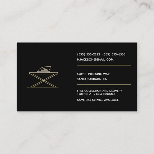 ミニマリストアイロン掛けブラック金ゴールドプロフェッショナル 名刺 (裏面)
