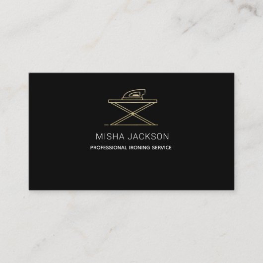 ミニマリストアイロン掛けブラック金ゴールドプロフェッショナル 名刺 (正面)