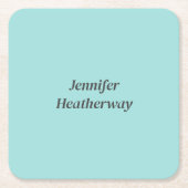 ミニマリストアクアブルーのカスタム名 スクエアペーパーコースター (正面)