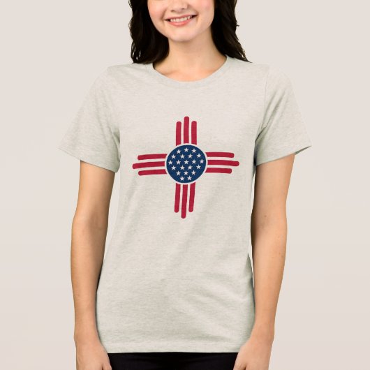 ミニマリストアメリカンZiaシンボル - クリーンな現代のUSA トライブレンドTシャツ (正面)