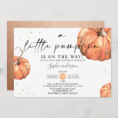 ミニマリストアリトルカボチャ秋ベイビーシャワー 招待状 (正面/裏面)