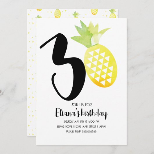 ミニマリストアロハハワイルアウ（ハワイ式宴会）30th誕生日パーティー 招待状 (正面/裏面)