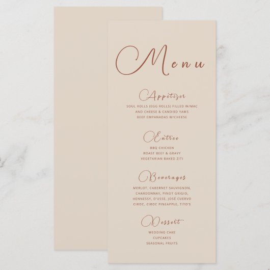 ミニマリストアースベージュメニュー メニュー (正面/裏面)