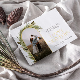 ミニマリストアーチハッピーホリデーズフォト 箔シーズンカード