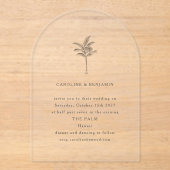 ミニマリストアーチパームツリーラインアートエレガントな結婚式 アクリル招待状 (正面)