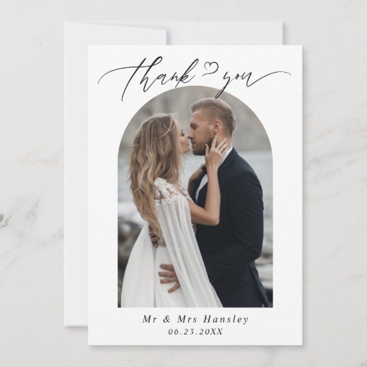 ミニマリストアーチフォトエメラルドグリーン結婚ズ サンキューカード (正面)