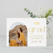 ミニマリストアーチフォト卒業パーティー金ゴールド 箔招待状 (立ち正面)
