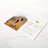 ミニマリストアーチフォト卒業パーティー金ゴールド 箔招待状 (回転した状態)