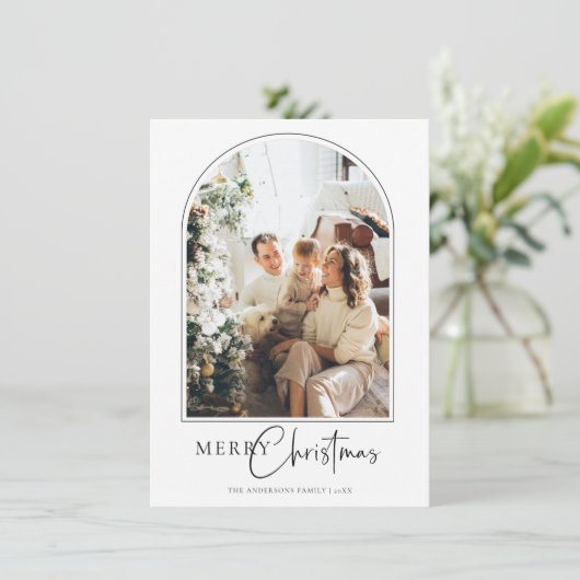 ミニマリストアーチメリークリスマスグリーティングカード サンキューカード (スタンド正面)